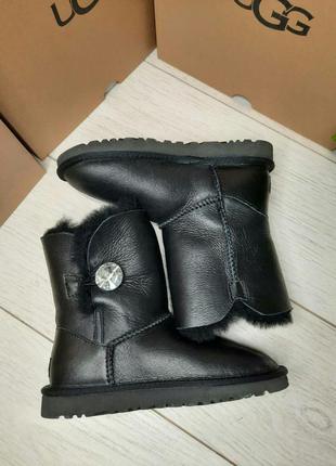 Угги кожаные ugg bailey button black leather2 фото