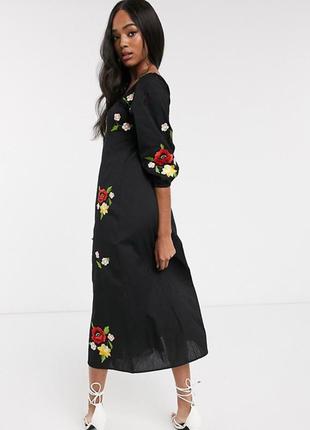 Сукня вишиванка asos, чорна квіти2 фото