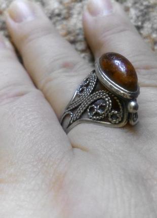 Янтарь мельхиоровое кольцо с янтарем винтаж 60гг ссср5 фото