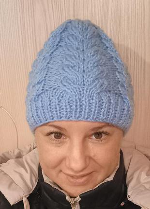 Шапка женская ручная работа!нитка полушерсть!54-55р