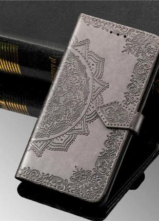 Кожаный чехол-книжка art case с визитницей для samsung galaxy m51 – серый