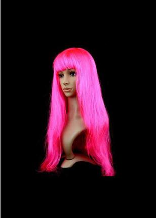 Перука рожева люкс з довгим волоссям