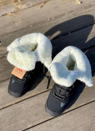 Женские зимние высокие нубуковые ботинки на меху  черные adidas winter🆕 адидас4 фото