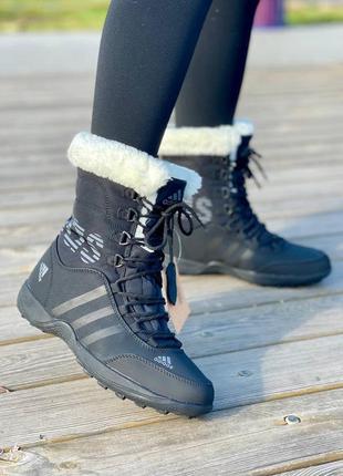 Женские зимние высокие нубуковые ботинки на меху  черные adidas winter🆕 адидас10 фото