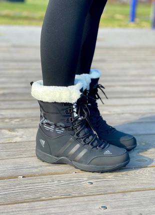 Женские зимние высокие нубуковые ботинки на меху  черные adidas winter🆕 адидас3 фото