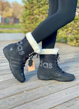 Женские зимние высокие нубуковые ботинки на меху  черные adidas winter🆕 адидас6 фото