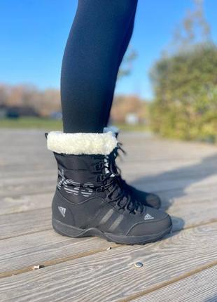 Женские зимние высокие нубуковые ботинки на меху  черные adidas winter🆕 адидас9 фото