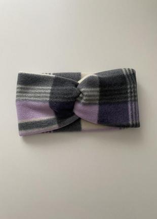Теплая повязка чалма из флиса в клетку