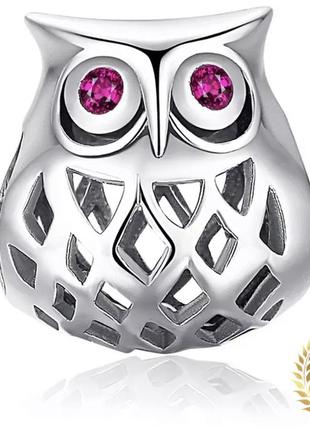 Шарм «сова», бусинка, серебро