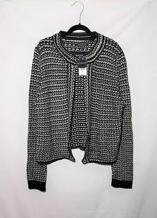 Вязаный короткий   черно-белый кардиган кофта свитер