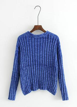 Новый свитер очень мягкий модный синий теплый вязанный синель1 фото