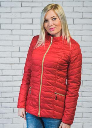 Женская короткая куртка демисезон красная1 фото