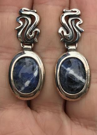 Новые серебряные серьги с содалитом, серебро 925 проба