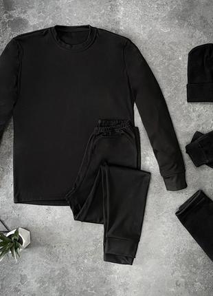 Мужское термобелье чёрно цвета, комплект термобелье 4в1