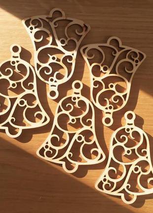 2 штуки! колокольчик, фанера. 105х80мм новогодняя деревянная игрушка