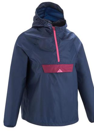Куртка водонепроницаемая для походов для детей 7–15 лет темно-сине-розовая mh100