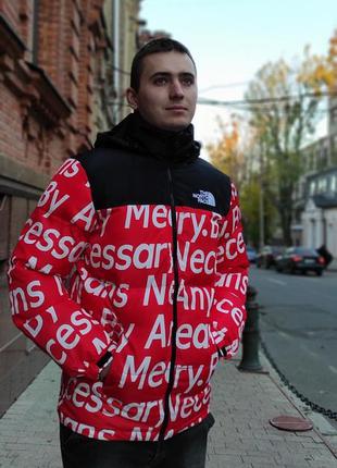 Зимовий пуховик supreme x tnf (red)