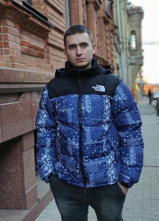 Зимний пуховик the north face, trasher bandana blue