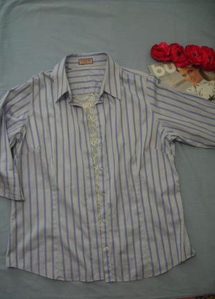 Рубашка блуза женская в полоску размер 46-48 / 14 тонкая кружево