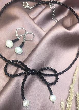 Мінімалістичний комплект чокер та сережки з перлинками