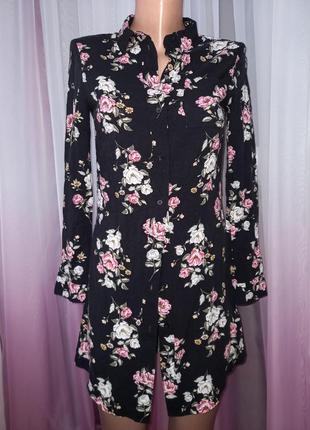 Винтажная рубашка блуза туника в цветочный принт1 фото