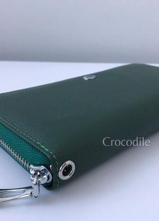 Шкіряний гаманець 53101 великий на блискавці темно-зелений