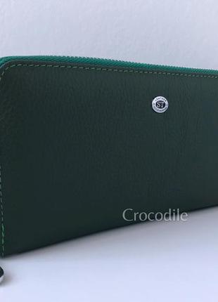 Кожаный кошелек 53101 большой на молнии темно-зеленый6 фото