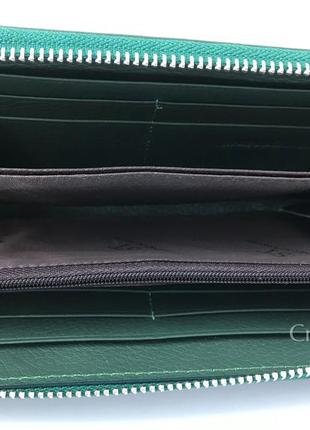 Кожаный кошелек 53101 большой на молнии темно-зеленый9 фото