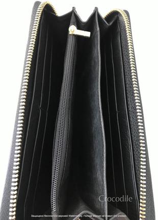 Черный кожаный кошелек клатч лаковый 1230 лакированный с ремешком на кисть6 фото