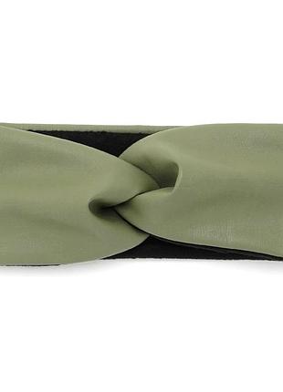Пов'язка-чалма на голову з еко-шкіри з флісом оливкова, 23980