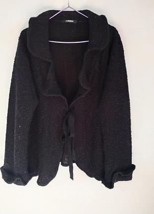 Yestfashion, короткий вязаний кардиган, с воротником, застёгивается  шнуровкой