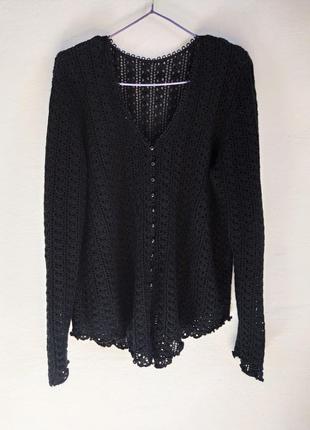 В'язаний напівпрозорий кардиган з v-вирізом, візерунок