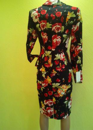 Шикарный женский костюм с юбкой в цветочный принт,размеры 36,38