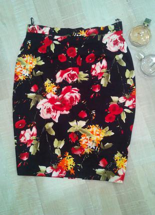 Шикарный женский костюм с юбкой в цветочный принт,размеры 36,38