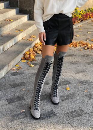 Замшевые стильные  ботфорты на шнуровке и на каблуке,осень-зима2 фото