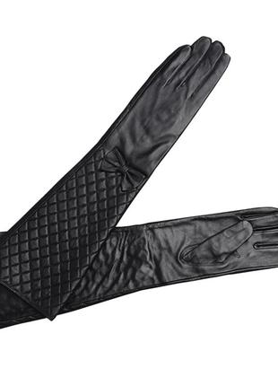 Длинные женские чёрные перчатки из экокожи - s (длина 40см, средний палец 8-9см)