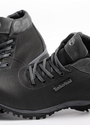 Кроссовки кожаные зимние на меху timberland black-grey2 фото