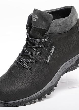 Кроссовки кожаные зимние на меху timberland black-grey5 фото