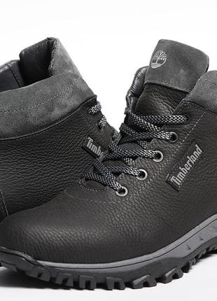 Кроссовки кожаные зимние на меху timberland black-grey6 фото