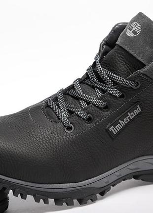 Кроссовки кожаные зимние на меху timberland black-grey9 фото