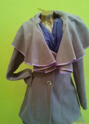 Красивое кашемировое пальто с воротом цвет сирень s, l5 фото