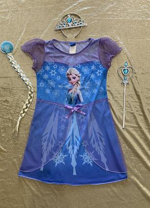 130 трикотажне плаття disney з фатиновой оборкою і рукавчиками ельза холодне серце на 7-8 років