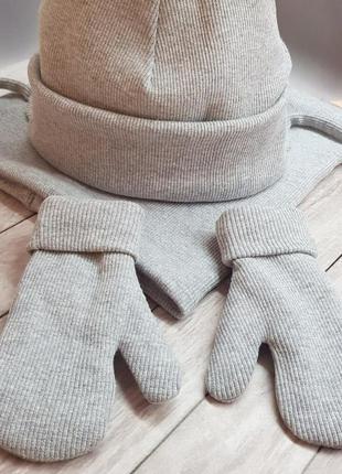 Комплект зимний шапка с бубоном натуральный мех, хомут и рукавички2 фото