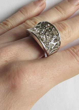 🏵️шикарное объёмное ювелирное кольцо с кристаллами, 17 р., новое! арт. 1495 фото
