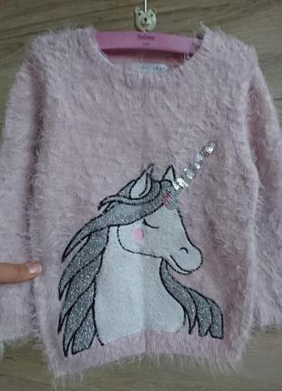 Светр травичка з єдинорогом primark 3-4-5років пухнастий светр primark