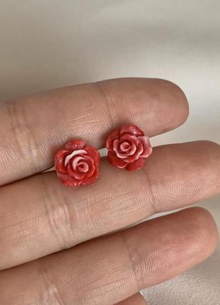 Серебряные серьги роза с покрытием родий