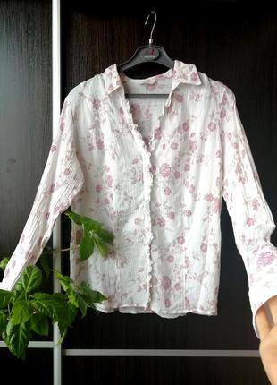 Красивая рубашка блуза цветы. фактурная ткань. хлопок. marks&spencer