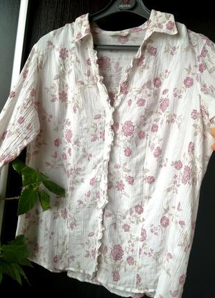 Красивая рубашка блуза цветы. фактурная ткань. хлопок. marks&spencer3 фото