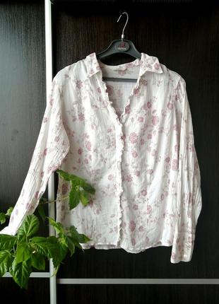 Красивая рубашка блуза цветы. фактурная ткань. хлопок. marks&spencer2 фото