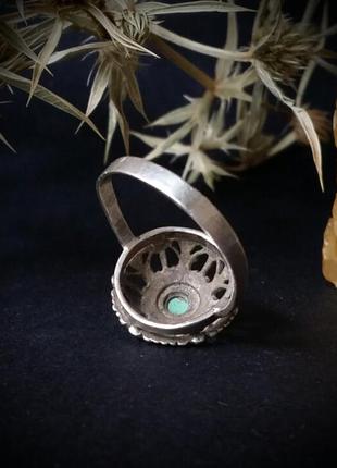 Кольцо цветок с бирюзой 18,5 размер серебро3 фото